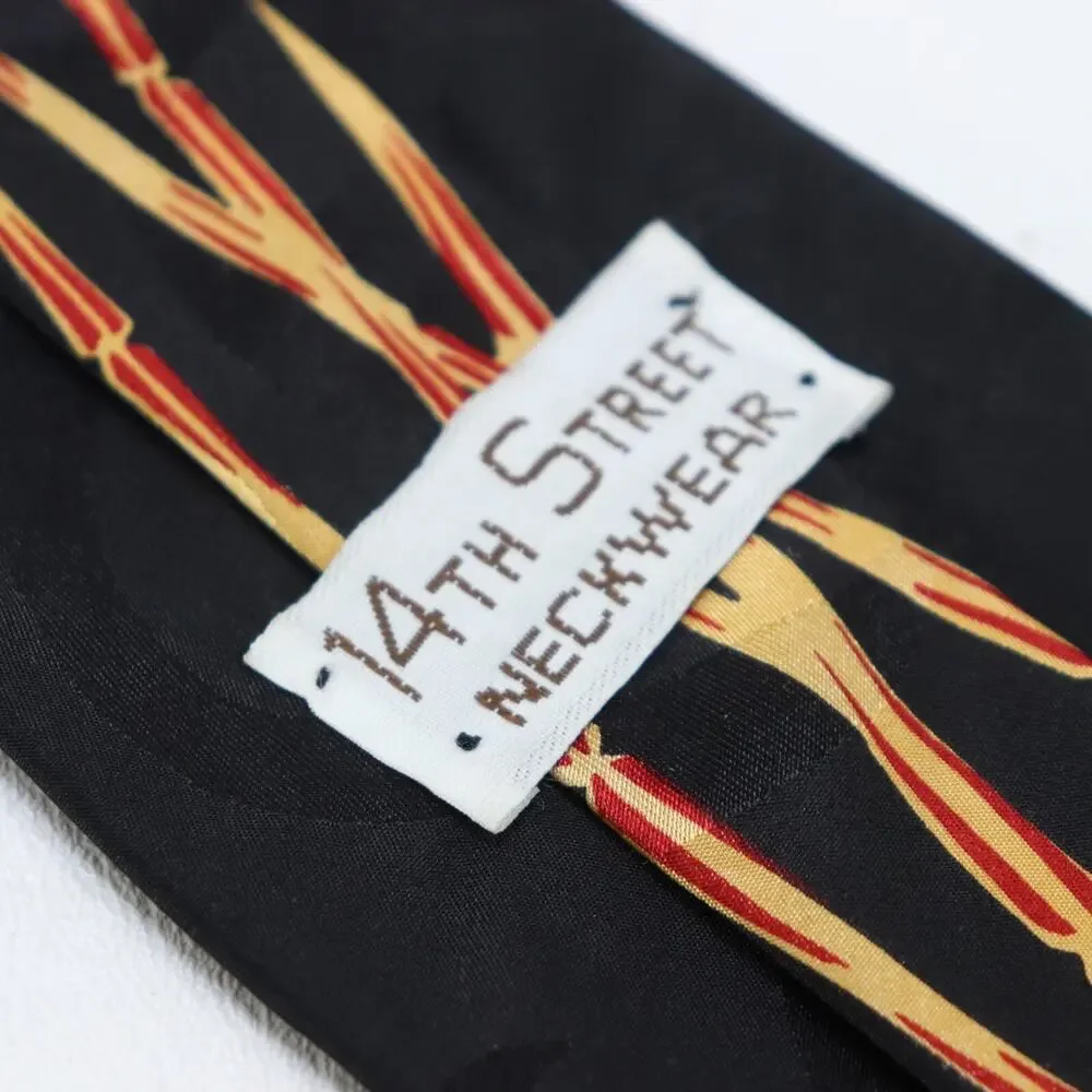 Vintage 14th Street Neckwear Tie Mens 55 in Rasta Colors Peach Sign Bamboo Wide